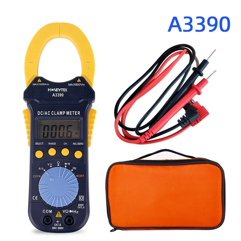 A3390 HONEYTEK цифровой Ампер клещи мультиметр токовые клещи Вольтметр Амперметр 600A AC/DC ток Ома тестер напряжения - Цвет: A3390