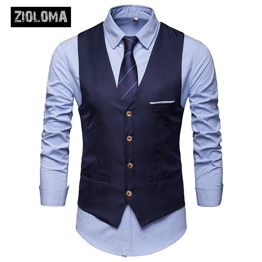 ZIOLOMA Men Basic Casual Male Waistcoat Gilet Homme Plaid Sleeveless Social
