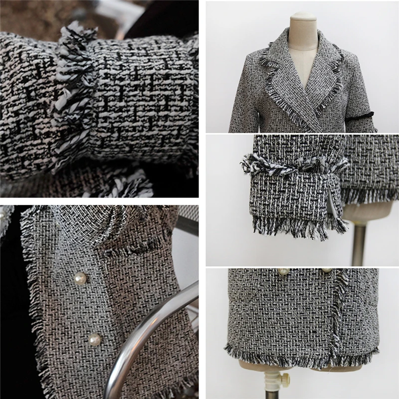 Женский твидовый Блейзер Rugod с жемчужинами элегантный винтажный пиджак бахромой