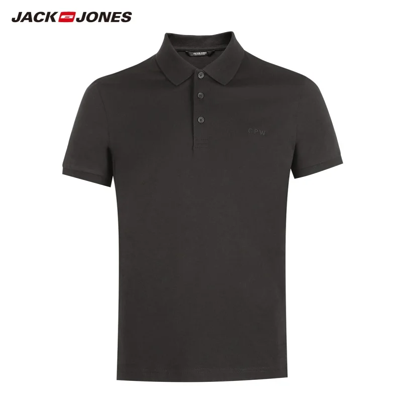 BLACK JackJones мужская хлопковая и шелковая ткань чистый цвет с коротким рукавом рубашка поло мужская одежда C | 219106520 - Цвет: BLACK