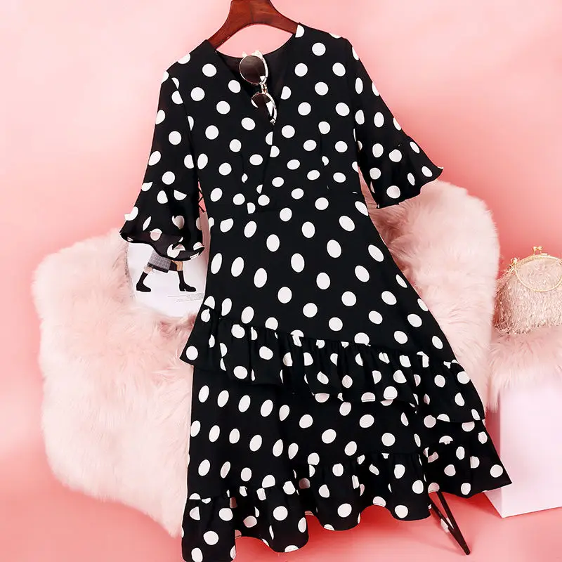 Chiffon Dress 3 Шифоновое красное платье в горошек для женщин, v-образный вырез, Русалка, высокая талия, богемные винтажные платья, модная пляжная одежда для отдыха - Цвет: Chiffon Dress 3