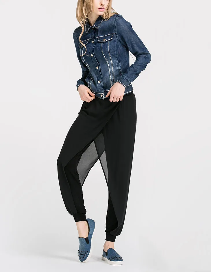 Женские шифоновые шаровары ZADORIN черные свободные брюки бохо палаццо большого