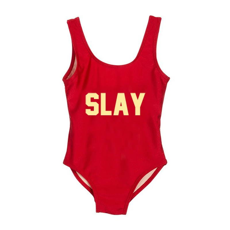 RDGD Купальный костюм с надписью SLAY, цельный купальный костюм, детский купальный костюм, купальник для девочки, детская пляжная одежда, черный, красный, розовый - Цвет: RDGD