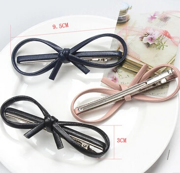 

New arrival Women's elegant PU leather bow hairpins girl's lovely fashion hair clips hair Korea accessories 2017
