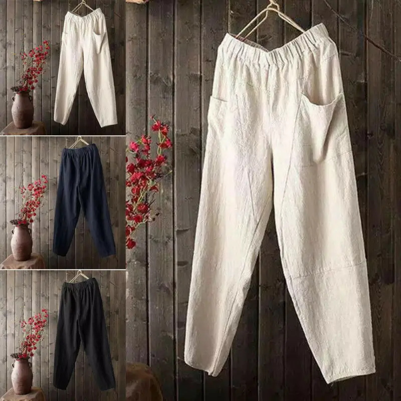 

Men Linen Cotton Loose Pants Beach Drawstring Yoga Casual Long Slacks Trousers