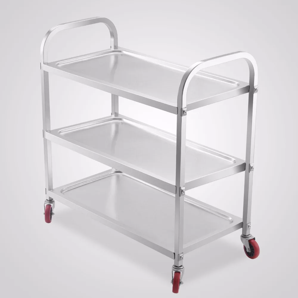 Фото Тележка из нержавеющей стали с 3 полками 17 "X35" платформа 330LBS кухонная Тележка из нержавеющей стали с 3 полками 17 "X35" платформа 330LBS кухонная