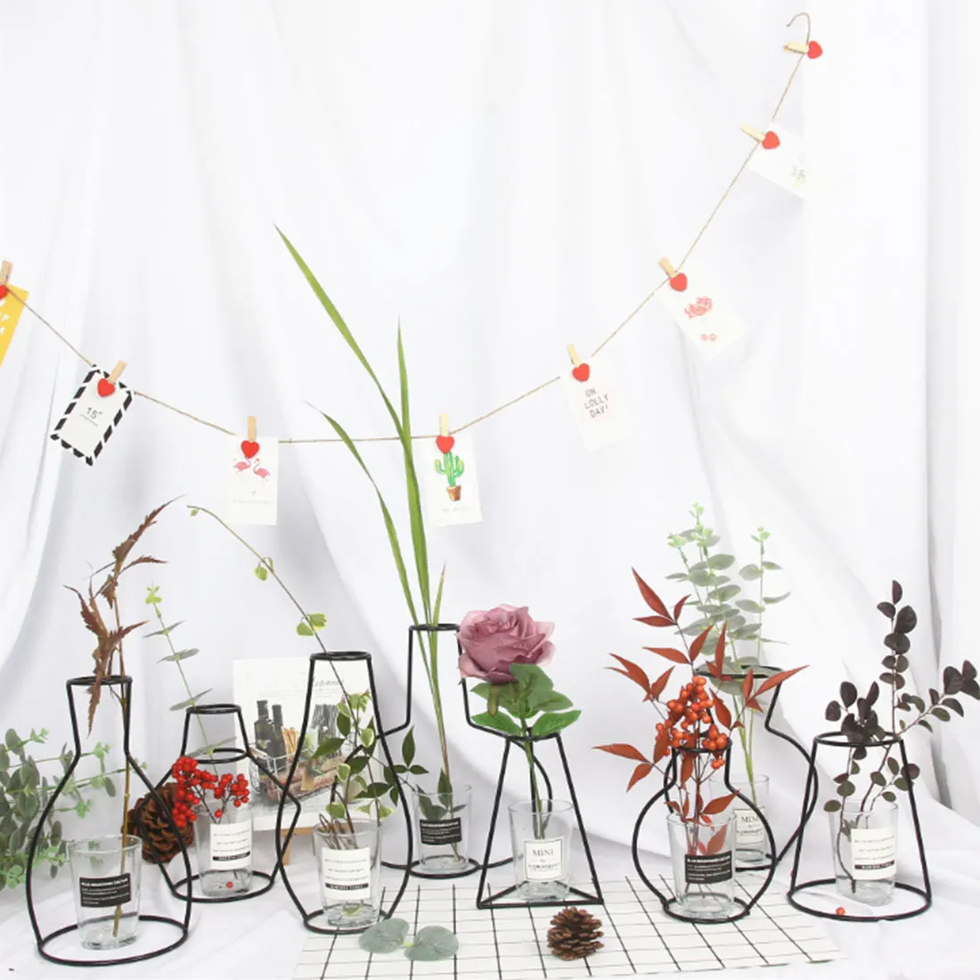 Скандинавская Декоративная прозрачная ваза из кованого железа для дома