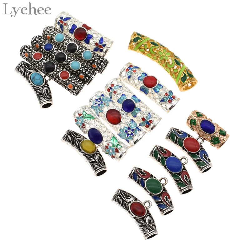 Lychee 5 шт. трендовые сплав полые эмалированные волосы оплетка дреды бусины клипсы