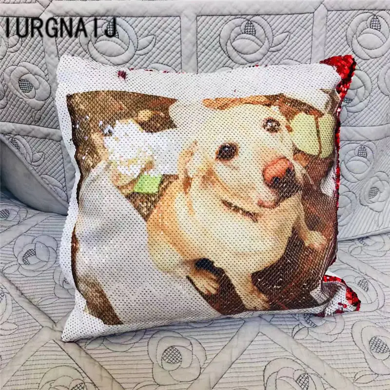 DIY Русалка подушка со стразами чехол фото Настройка наволочка автомобиля Волшебная меняющая цвет Двусторонняя наволочка 40X40