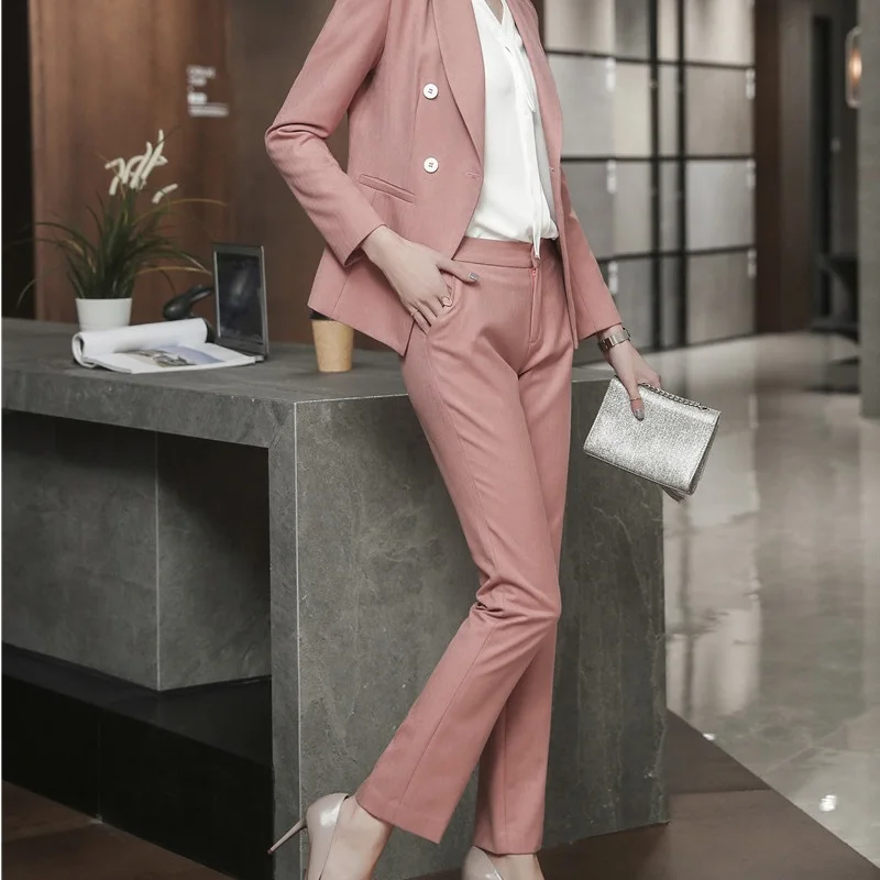 Новинка розовые высококачественные тканевые брюки Женская Деловая одежда