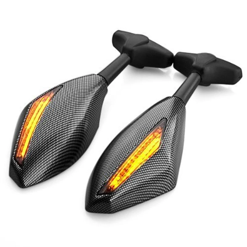 

For Motorcycle Amber LED Turn Signal Light Blinker Indicator Side Marker Integrated Carbon Fiber Look Racing Rearview Mirror