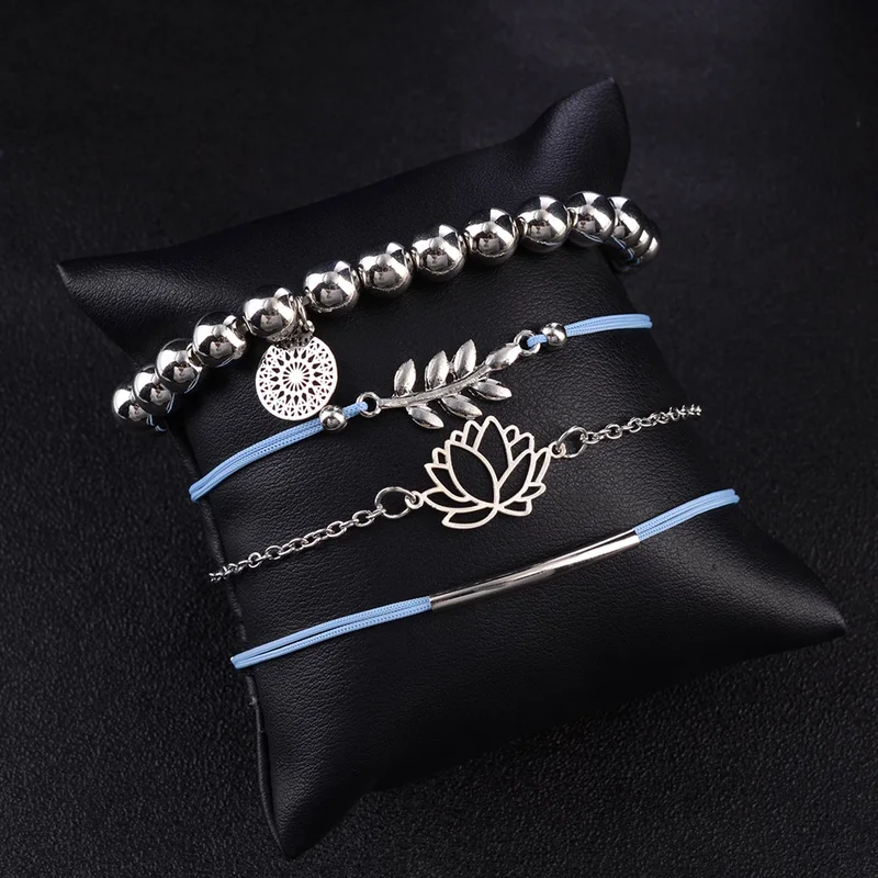 4 шт./компл. браслет в этническом стиле с бусинами виде листьев лотоса для женщин