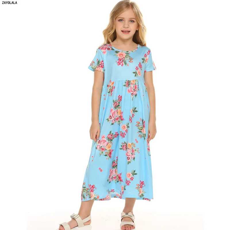 Летний сарафан для девочек повседневные Длинные Платья с цветочным принтом и