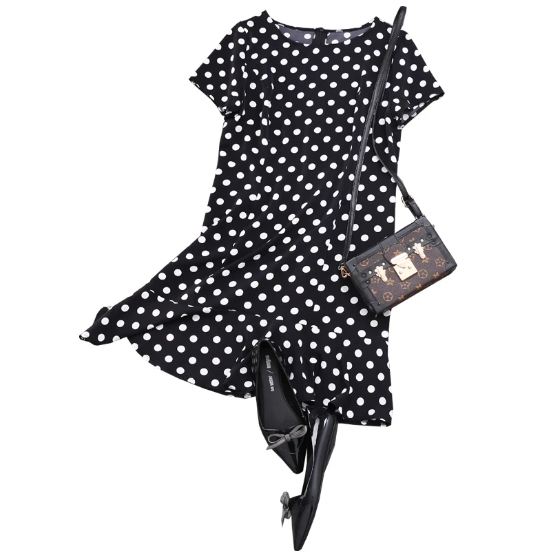 Female Summer Dress Sexy O Neck Polka Dot Dress Fashion Short Sleeve Beach Kknee length Sundress Ruffles Party Dress Verano