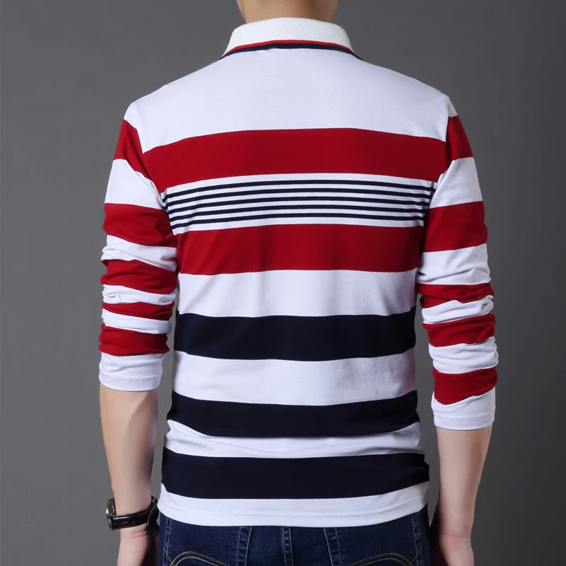 Plus Size M-5XL Men's Stripe Long Sleeve T-Shirt Stand Collar Male Slim Fit New Cotton Tops Tees Causal T-shirt Clothes | Мужская