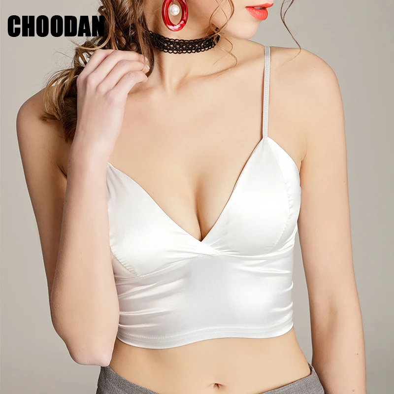 Кроп Топ женский атласный без рукавов с глубоким V образным вырезом|top camisole|deep v neck