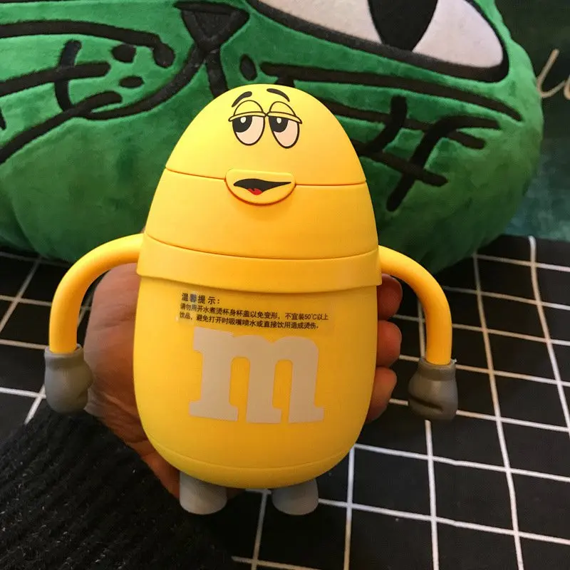 YELLOW Оригинальная стеклянная бутылка M& M 250 мл, креативная мультяшная детская Термокружка M Beans, кружка для путешествий, термобутылка - Цвет: YELLOW