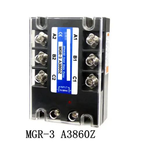 

AC-AC 70-280VAC Input 380VAC Output SSR 60A A3860Z Three 3 Phase Solid State Relay