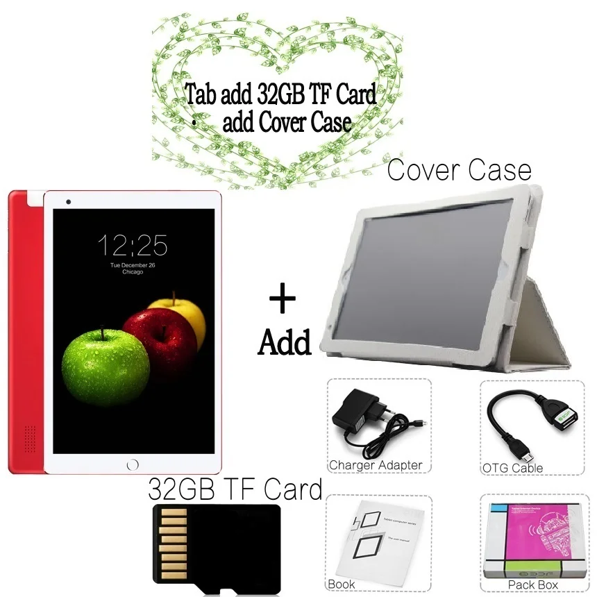 Add Cover 32GB TF Новинка,, 10,1 дюймов, Android 7,0, Восьмиядерный планшетный ПК, 3G, 4G, LTE, 2 ГБ+ 32 ГБ, мини-планшет, мобильная sim-карта, телефонный звонок, камера 8 МП, ноутбук - Комплект: Add Cover 32GB TF