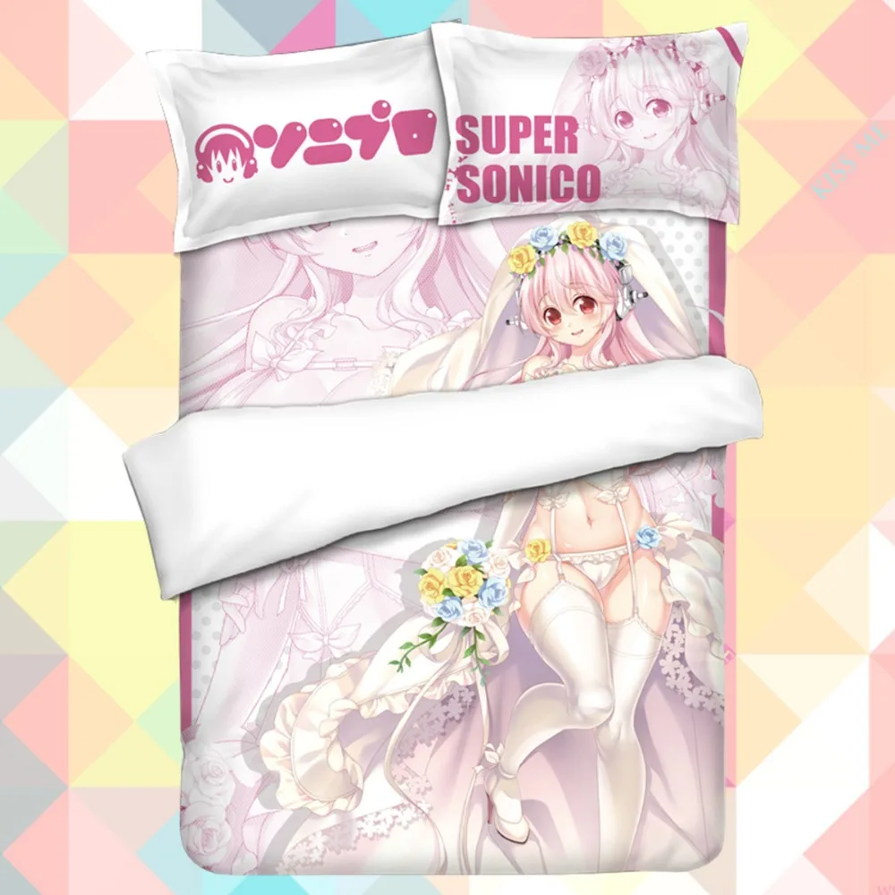 

Комплект мягкого постельного белья с мультяшным Аниме Супер Sonico, пододеяльник с принтом, комплект из 4 предметов, № CP170005