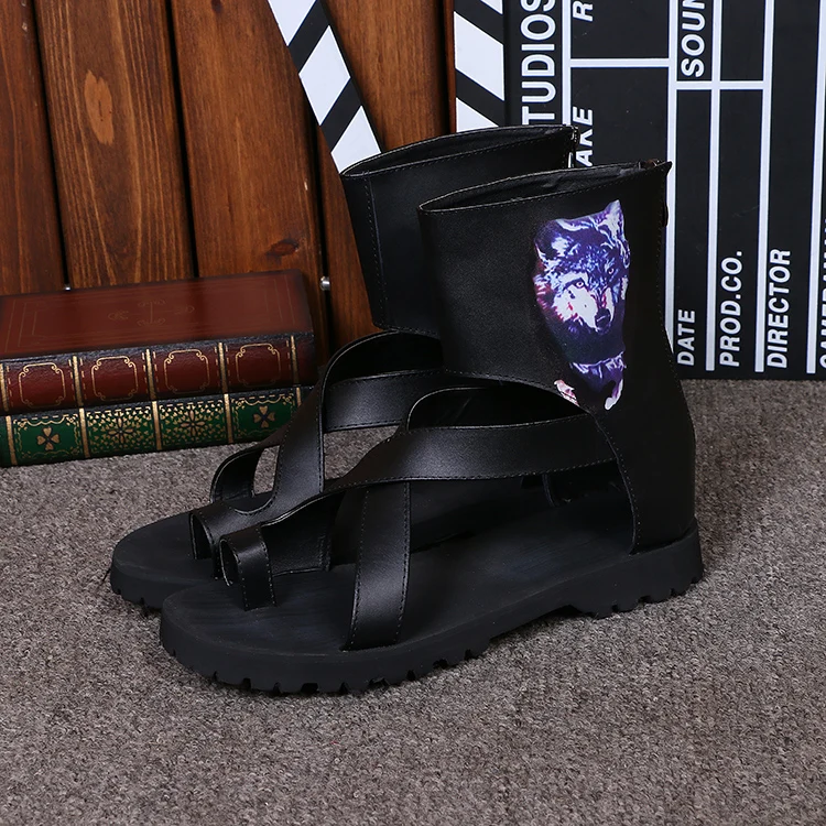 Новое поступление черные мужские модные сандалии из натуральной кожи с