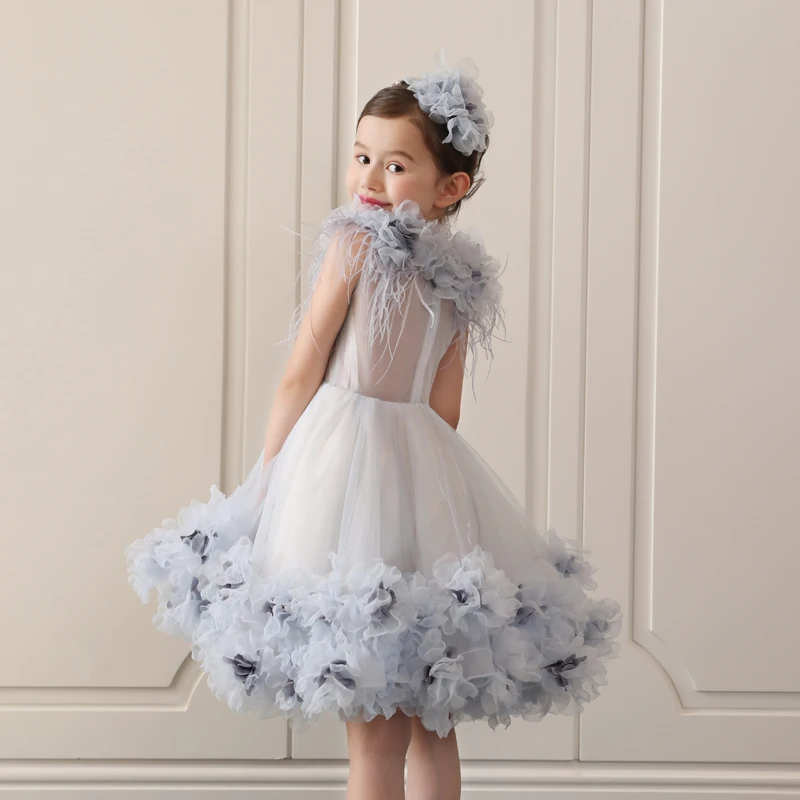 Royal Princess Dress Appliques Ball Gown Wedding Party Kids Pageant Dresses Luxury Girls Holy Communion Long Trailing D162 | Детская