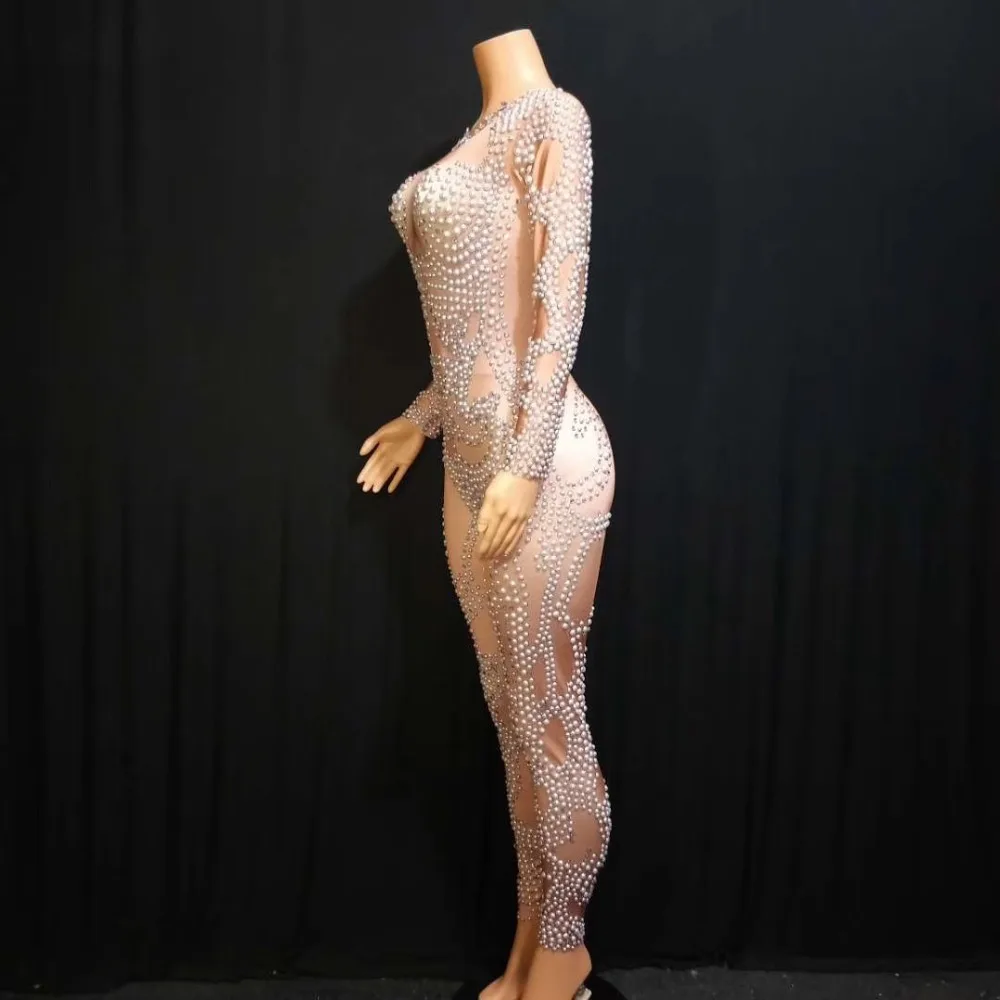 Костюм диджея танцевальная одежда жемчужный эластичный Стразы боди Комбинезоны