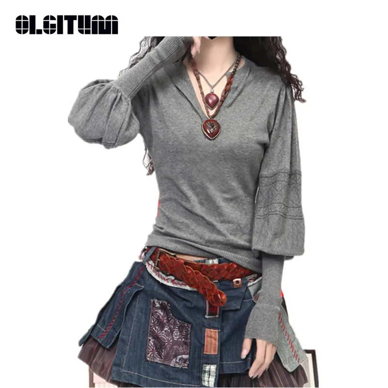 Женский кашемировый свитер пуловер с V-образным вырезом и рукавами-фонариками