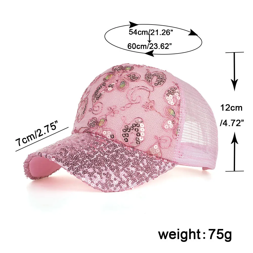 

F& U Summer Women Baseball Caps Sequins Mesh Cap Adjustable Fashion Hats Snapback Sports Floral Adjustable Summer hat 3 Colours