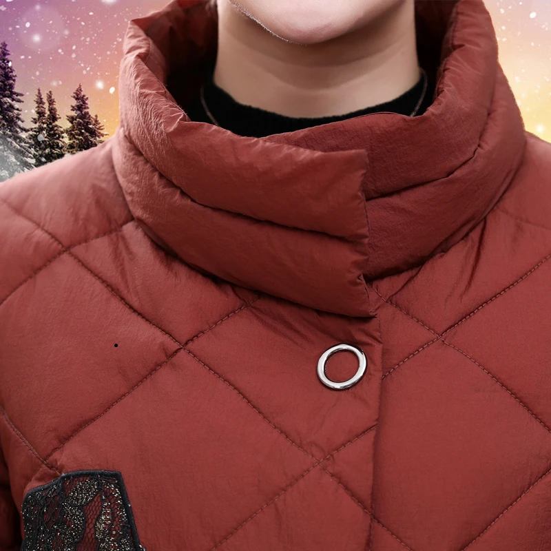 Для женщин Элегантный Кружево Мужские парки Новинка 2017 года зима толстые мать