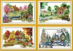F558F559F560F561 Joy Sunday четыре сезона домашний декор F558F559F560F561 Счетный и штампованный весна лето осень зима живописный Вышивка крестом - Цвет: F558F559F560F561
