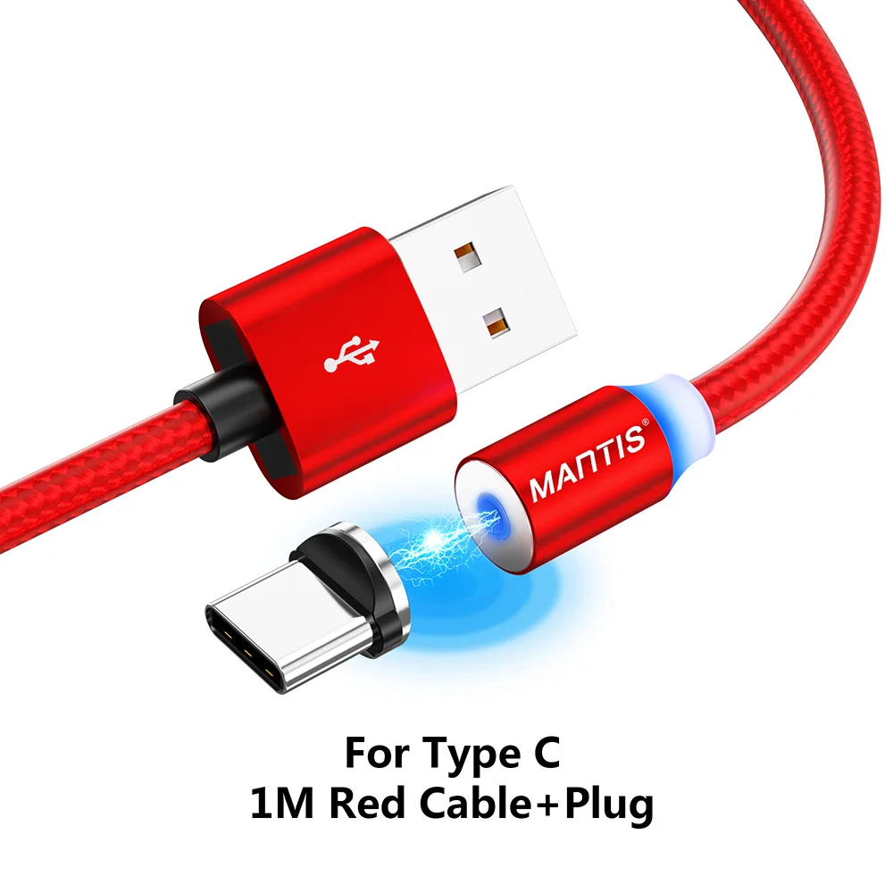 RedTypeC Магнитный Micro USB кабель MANTIS для iPhone samsung type-c зарядная зарядка магнит Зарядное устройство USB type C кабели для мобильных телефонов - Цвет: RedTypeC