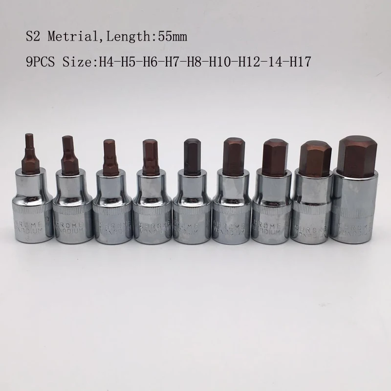 Набор отверток 9Unids шестигранные метрические биты 1/2 длинный гаечный ключ с