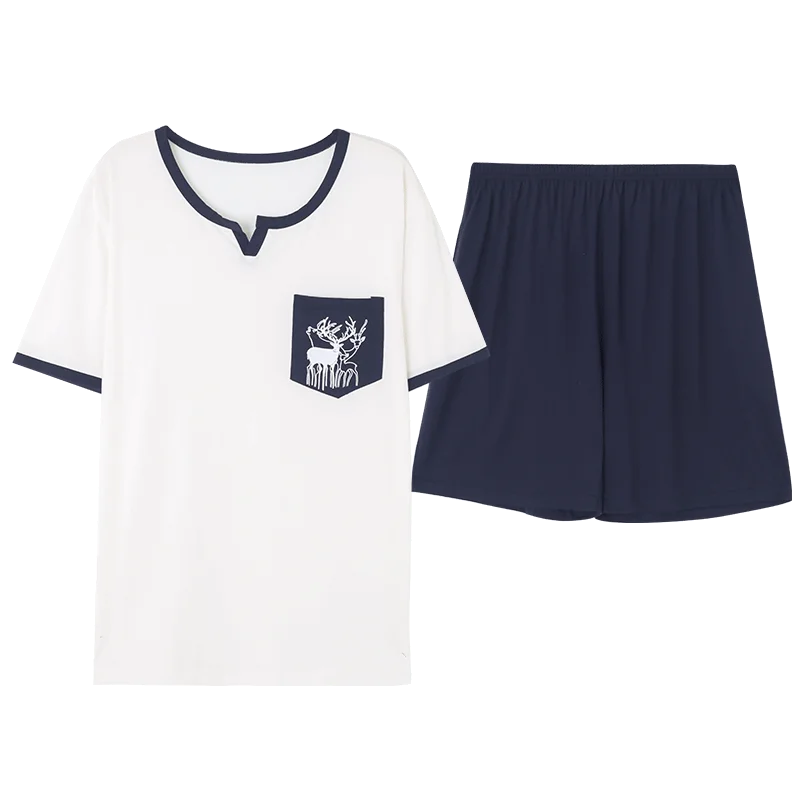 S2004 Mens Pajama Set Cotton Home Clothing Leisure Sleeping Suit Men Summer Shorts Pyjama Set Cotton Men Two Pieces Nightwear Men - Color: S2004