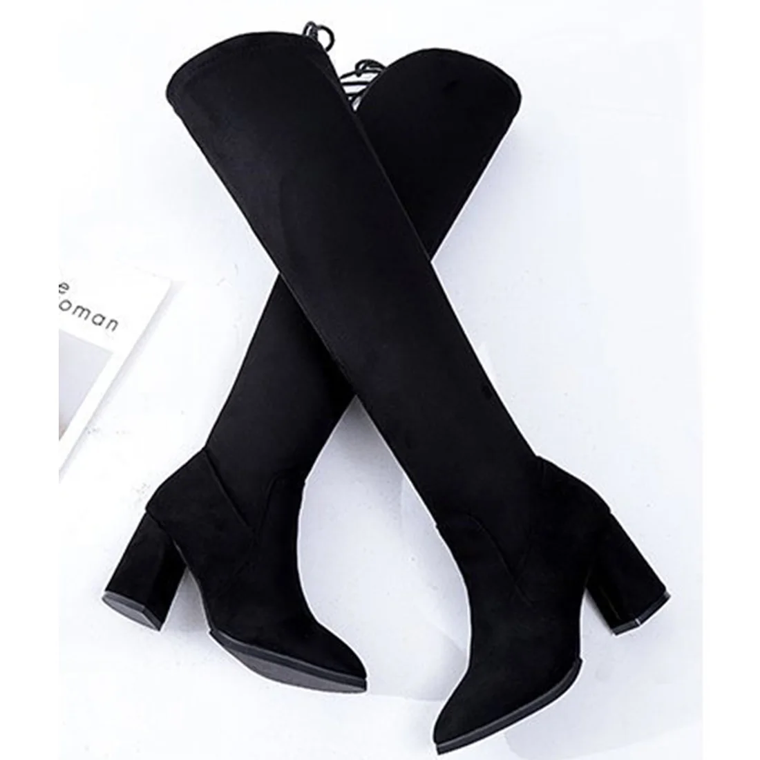 2017 искусственная женские замшевые сапоги выше колена на высоком каблуке зимние