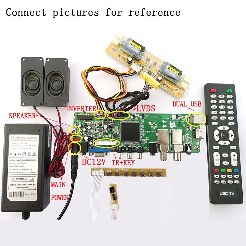 QT526C V1.2 Поддержка цифровой сигнал DVB-S2 DVB-C DVB-T2 ATV Универсальный ЖК-дисплей драйвер платы Dual usb воспроизведения мультимедийных русский reomte с холодным катодом(ccfl