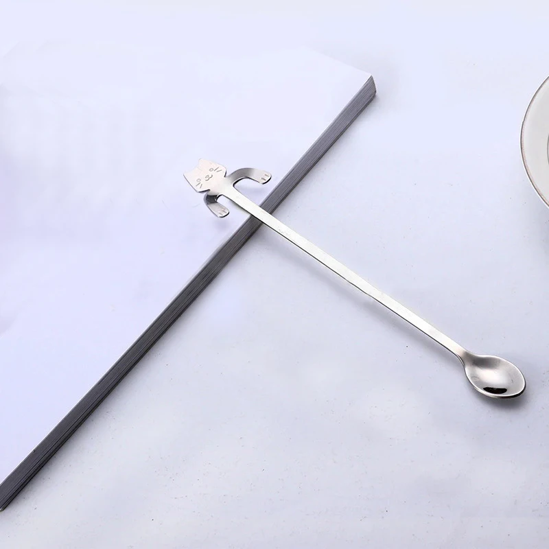 

CARRYWON 1pcs Small Mini 304 Stainless Steel Cat Coffee Spoon Teaspoon Dessert Spoon Long Handle Tableware Rose Gold Flatwara