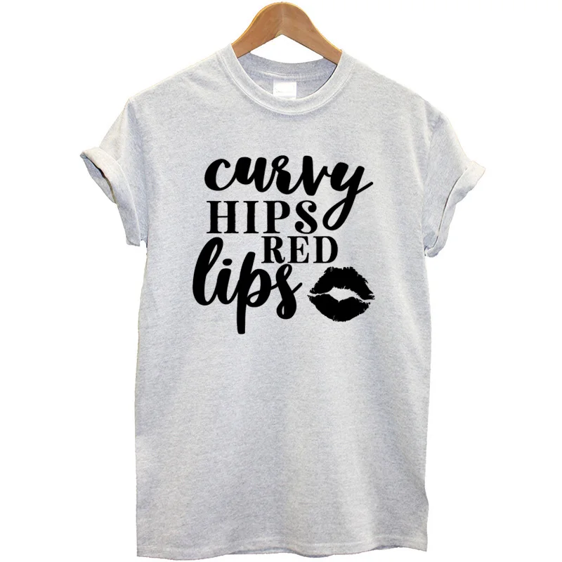 Женская футболка с принтом в виде красных губ Besikom Curvy Hips &amp Red Lips хлопковая