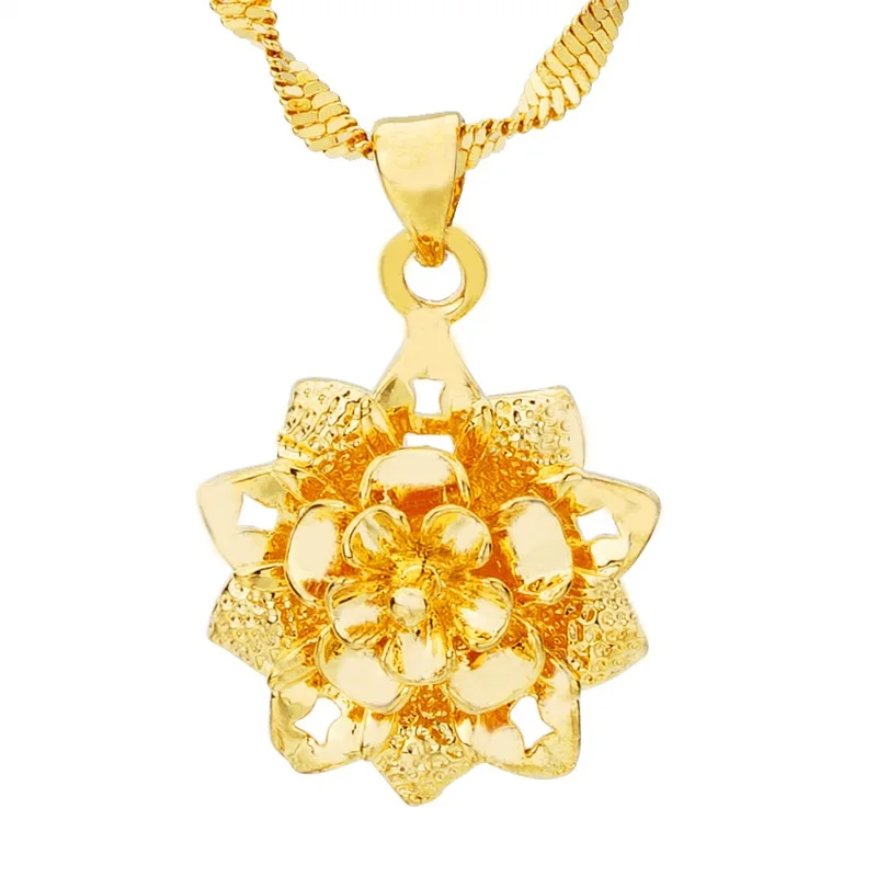 OMHXFC Wholesale European Fashion Woman Girl Party Birthday Wedding Gift Vintage Rose Flower 18KT Real Gold Charm Pendant PN42 |
