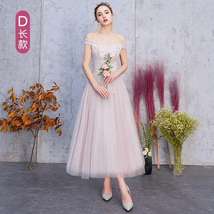 D Pink Long 128 KBS093# серые, розовые вечерние платья для выпускного вечера, новые весенне-летние платья подружки невесты, платье средней длины для сестры, платье для выпускного вечера, короткое - Цвет: D Pink Long 128