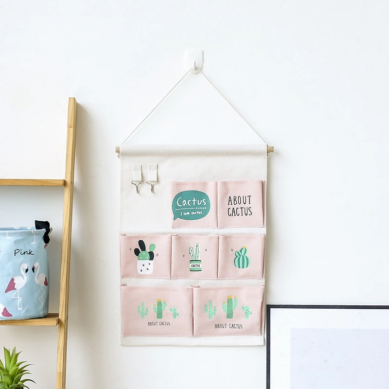 7 карманных крючков кактус форма дома Настенная сумка для хранения одежды