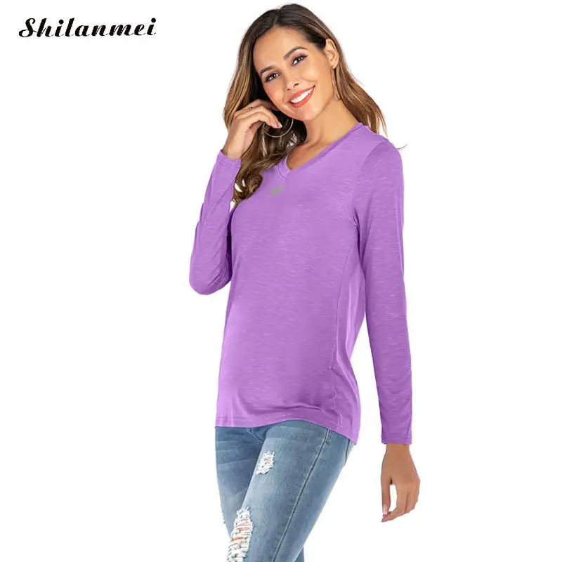 

Plus Size 4xl 5xl Cotton Long Sleeve Tops Women 2019 Autumn Elegant V-Neck Solid Color Blouses Female Casual Loose Basic Tops
