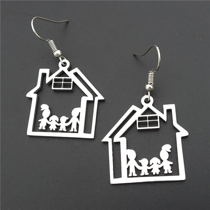 

Family House Parents Children Stainless Steel Cottage Earrings Dad Mum Kids Jewelry