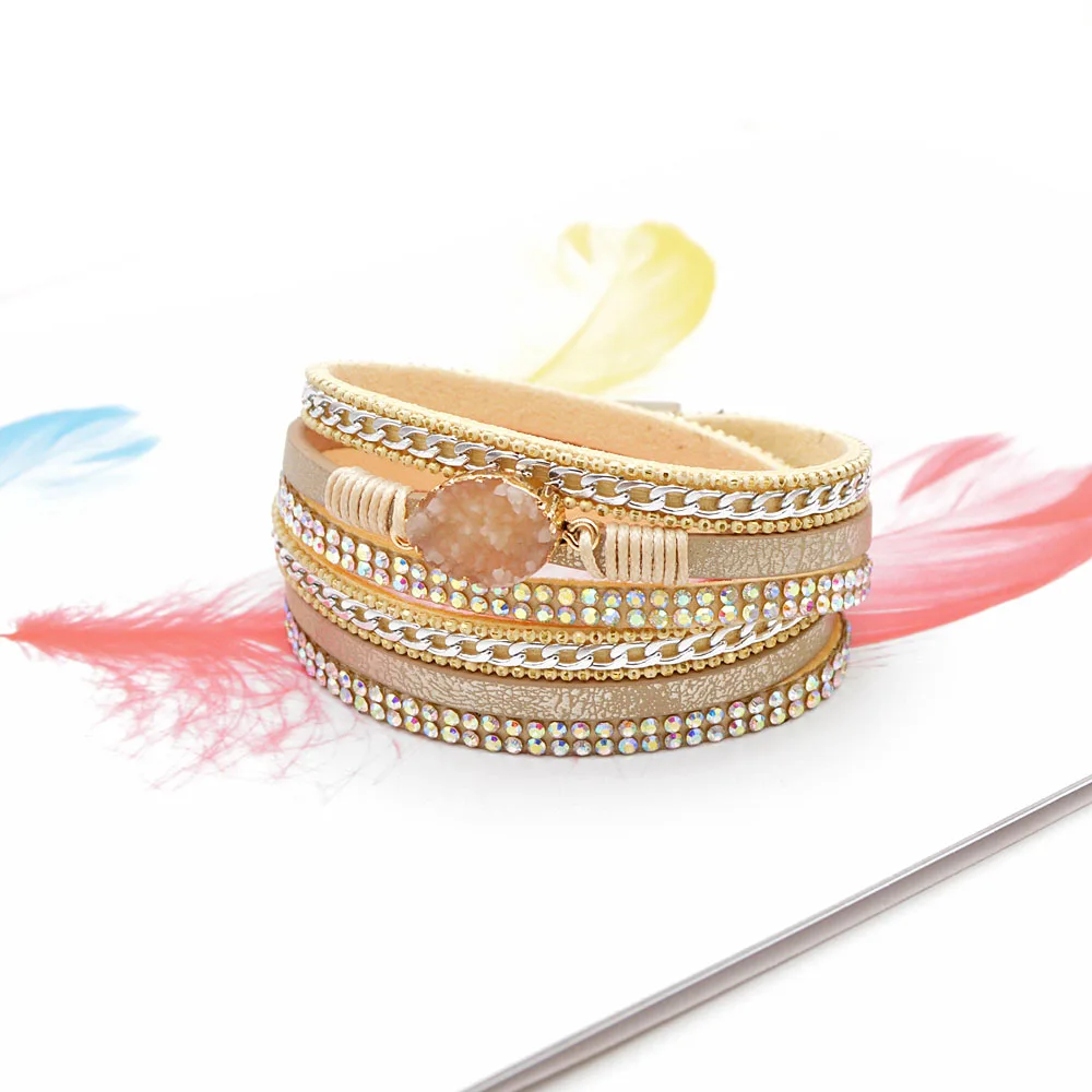 CINDY XIANG 3 Colors Available Natural Stone Leater Bracelets For Women And Men Unisex Cuff Bangles Fashion Twisted Bangle Gift