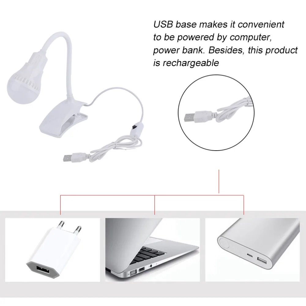 ICOCO 1 шт. супер яркая светодиодная настольная лампа с зажимом USB перезаряжаемая