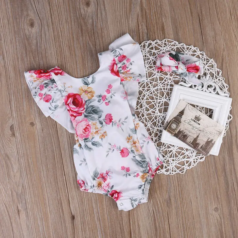 

Newborn Baby Girl Floral Outfit Clothes Romper Jumpsuit Bodysuit+Headband arrival Comfortable Set