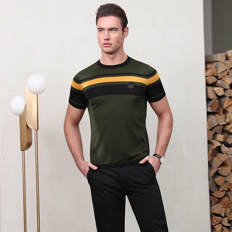 ZHILI Men's Classic Stripes T-Shirts Green