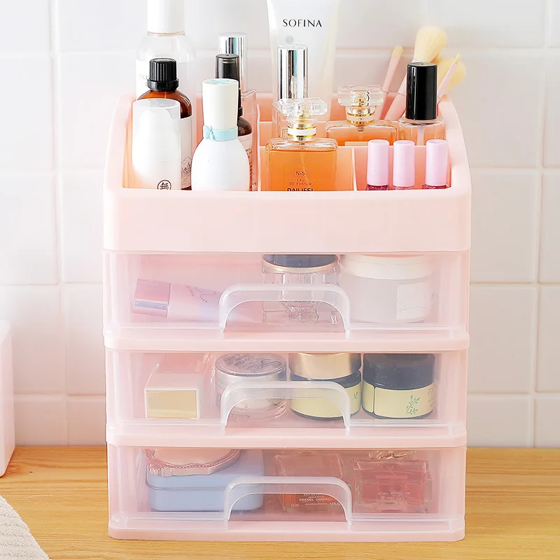 3 layer-pink Ящик для косметики, коробка для хранения, настольный шкаф для хранения ювелирных изделий, отделочные ящики для хранения, прозрачный туалетный столик, полка - Цвет: 3 layer-pink