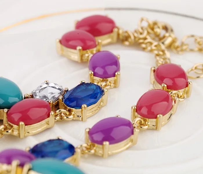 Цветное Радужное ожерелье с имитацией драгоценных камней богемное женское