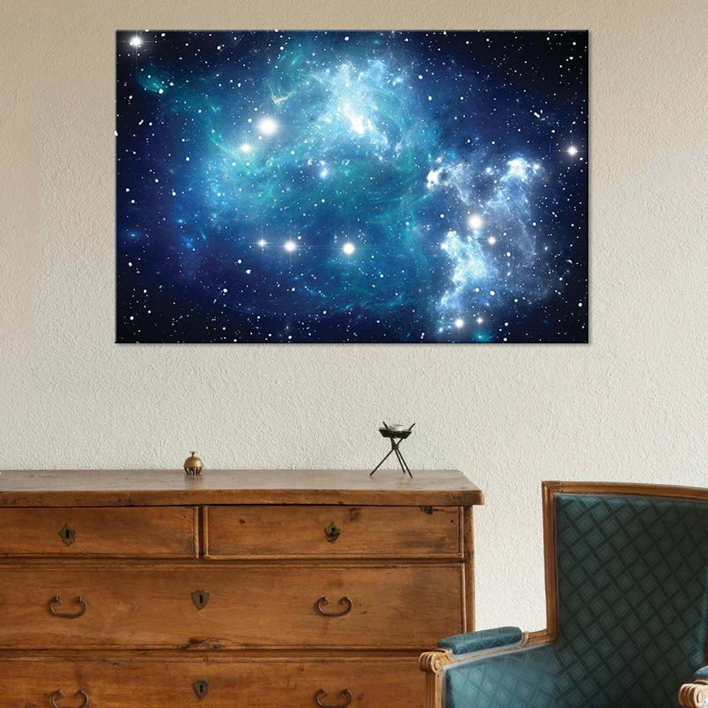 HD Печать на холсте картина 1 панель синий Аврора Звездный пейзаж Модульная